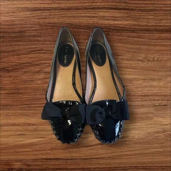 kate spade Shoes - Kate Spade Black Leather Bow Womens flats size 6